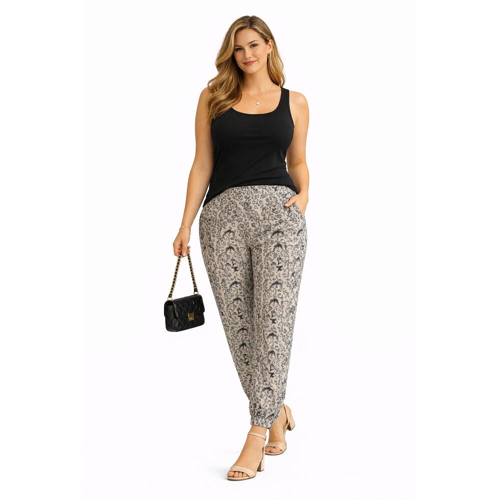 INC International Concepts Womens Plus Paisley PullOn Pants Elastic Back Tapered